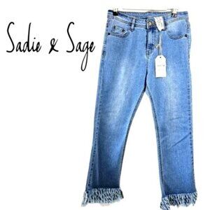 Sadie & Sage Light Wash Frayed Flare Crop Jeans Size Small NWT